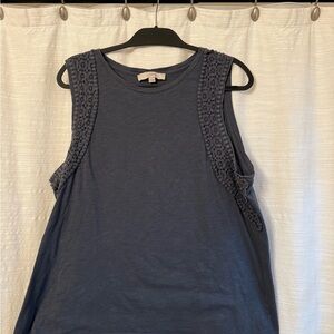 LOFT Dark Blue Tank Top with Crochet Accents